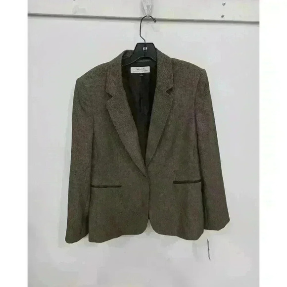 Tahari Women's Brown Blazer Jacket Size 16 w/ Leather Elbow Patches - Picture 1 of 4